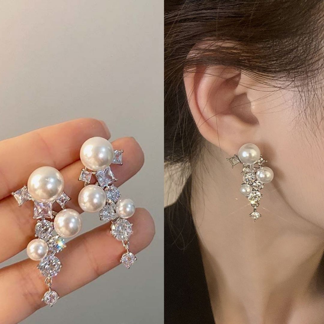 Moonlit Pearl Cluster Threads Earrings