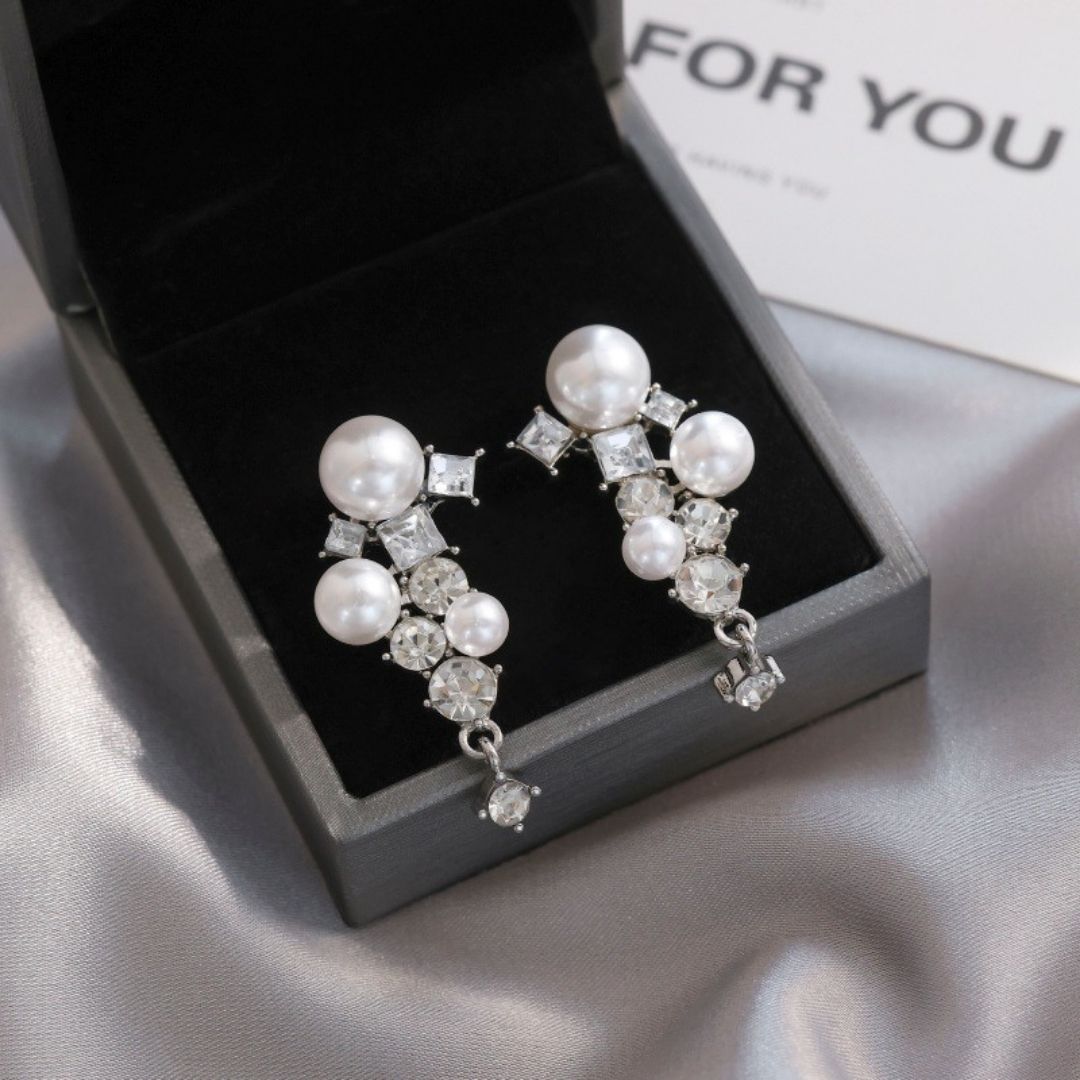 Moonlit Pearl Cluster Threads Earrings