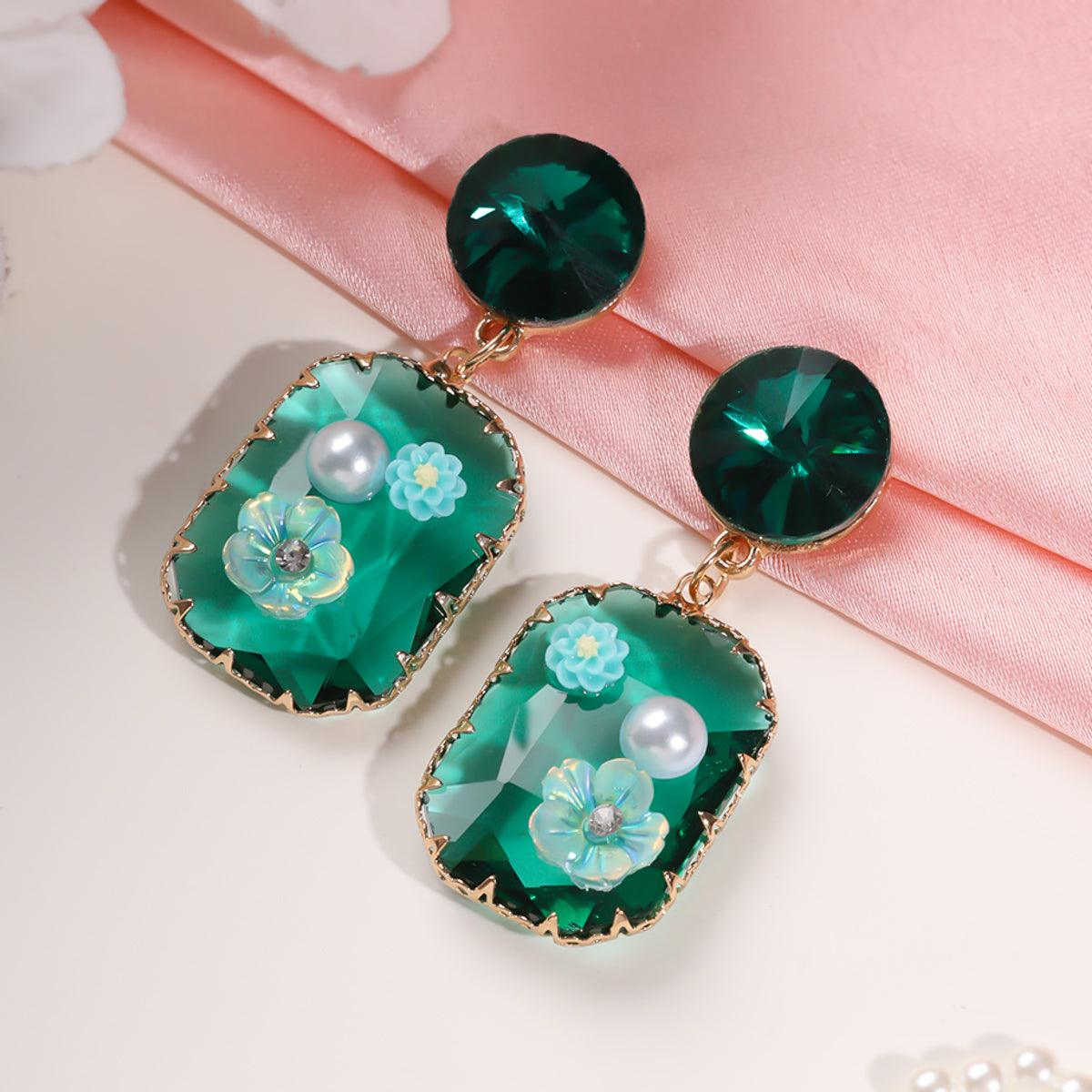 Crystal Emerald Glow Statement Earring