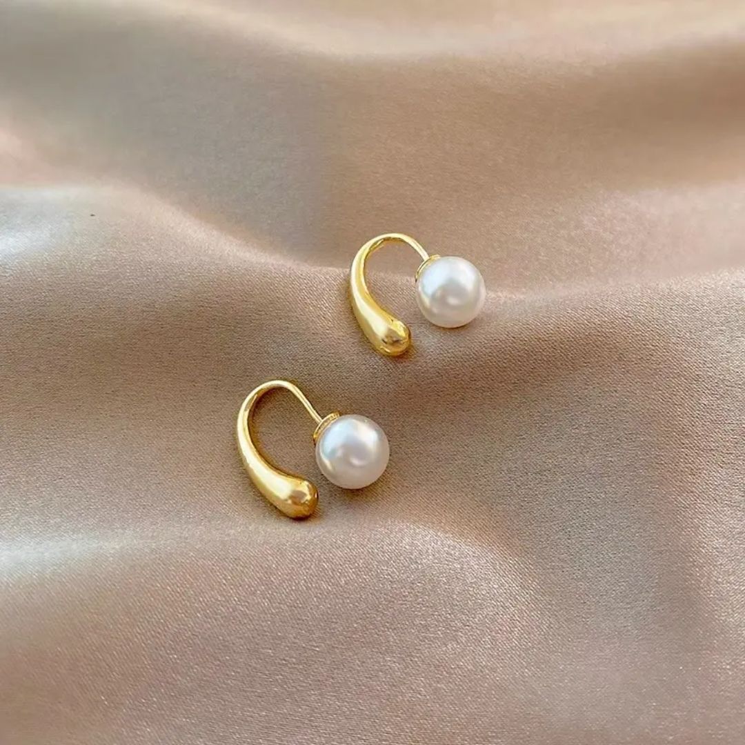 Curved Pearl Drop Earrings