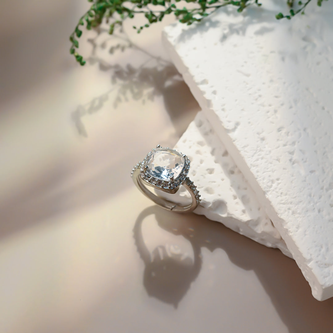 Square Silver Gem Ring