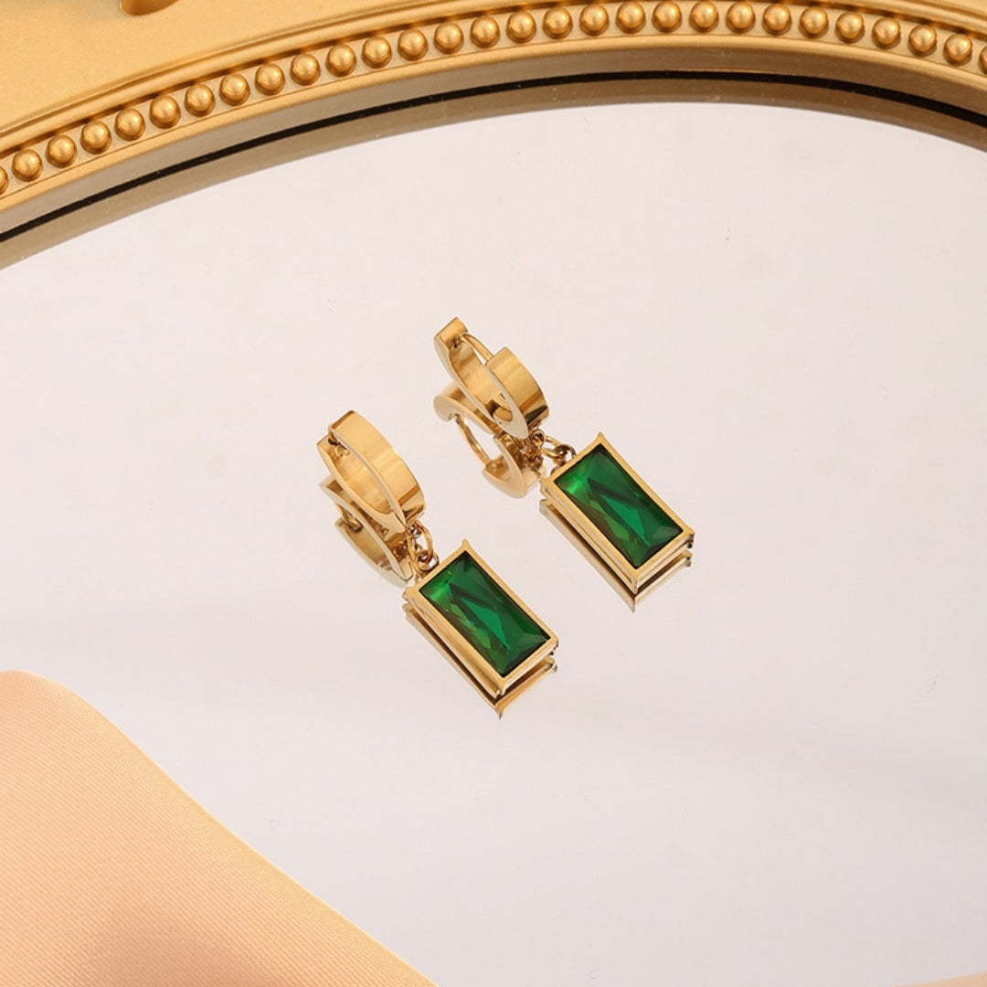 Precious Green Rectangle Earrings