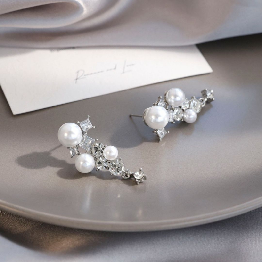 Moonlit Pearl Cluster Threads Earrings