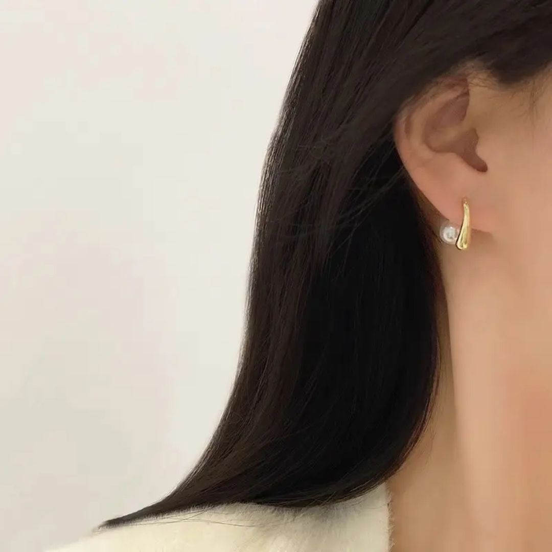Curved Pearl Drop Earrings