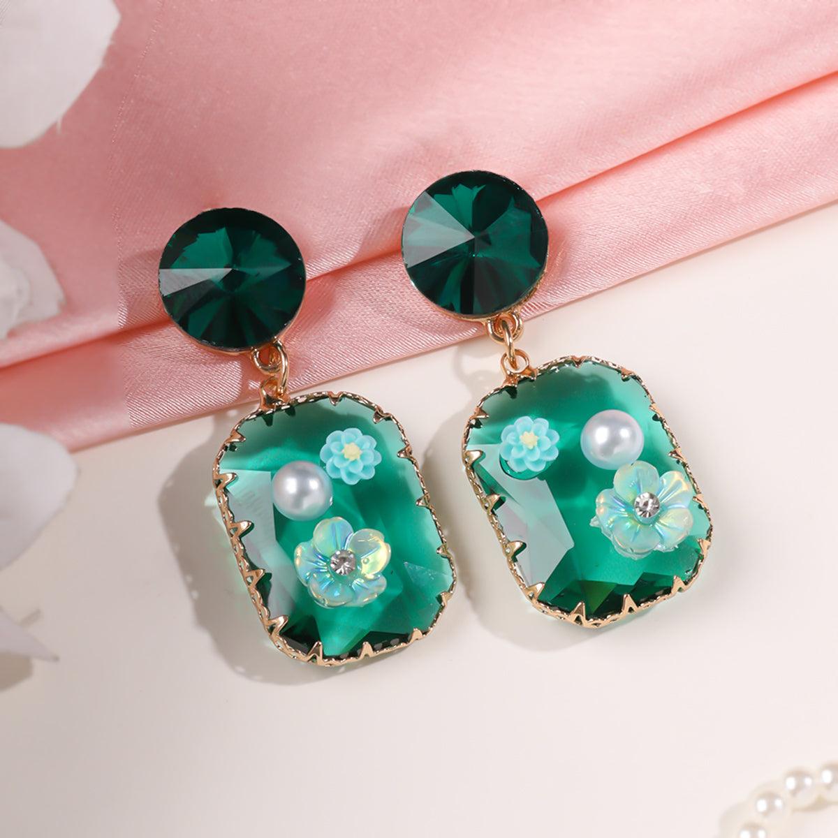 Crystal Emerald Glow Statement Earring