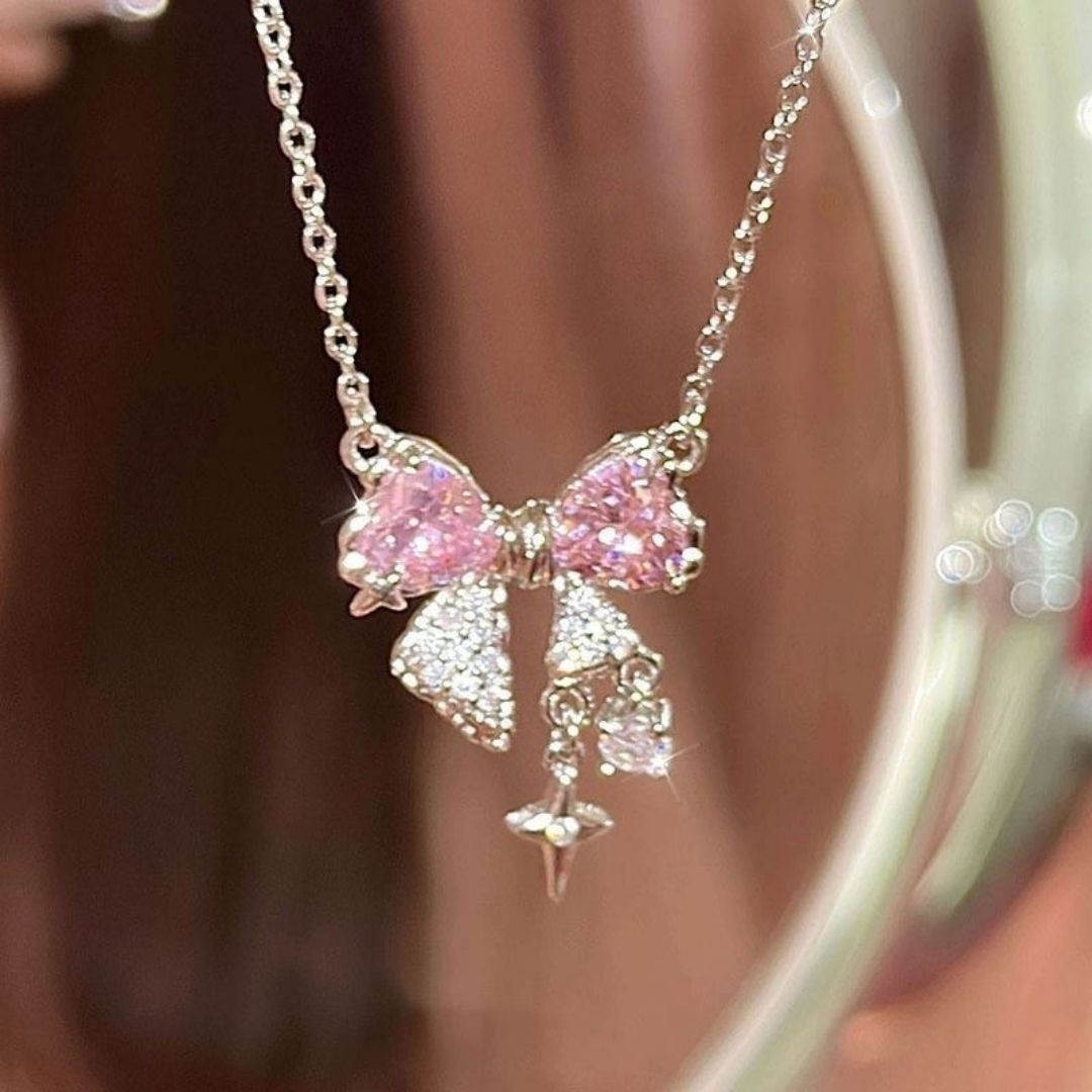 Pink Ribbon Drop Necklace