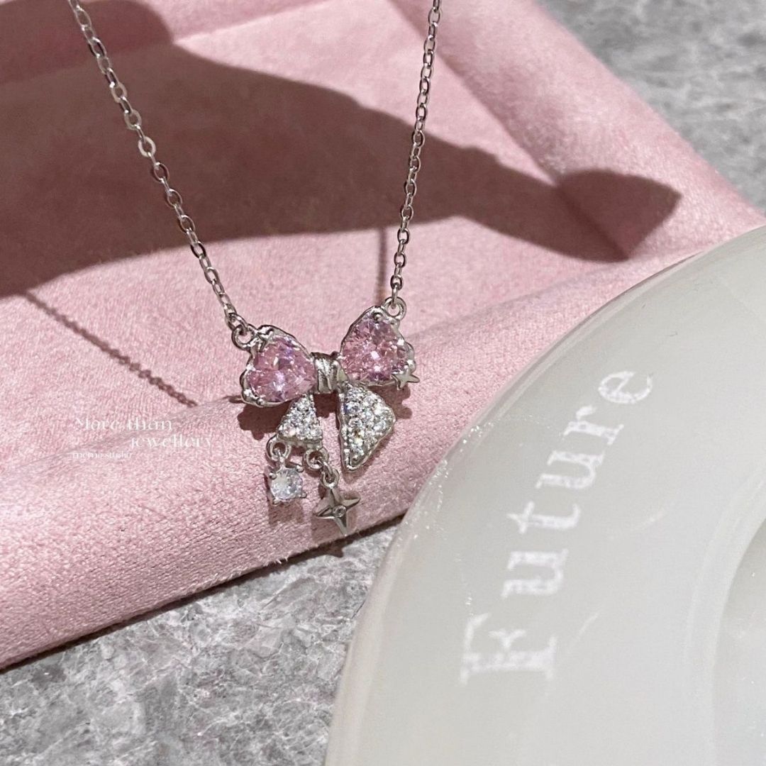 Pink Ribbon Drop Necklace