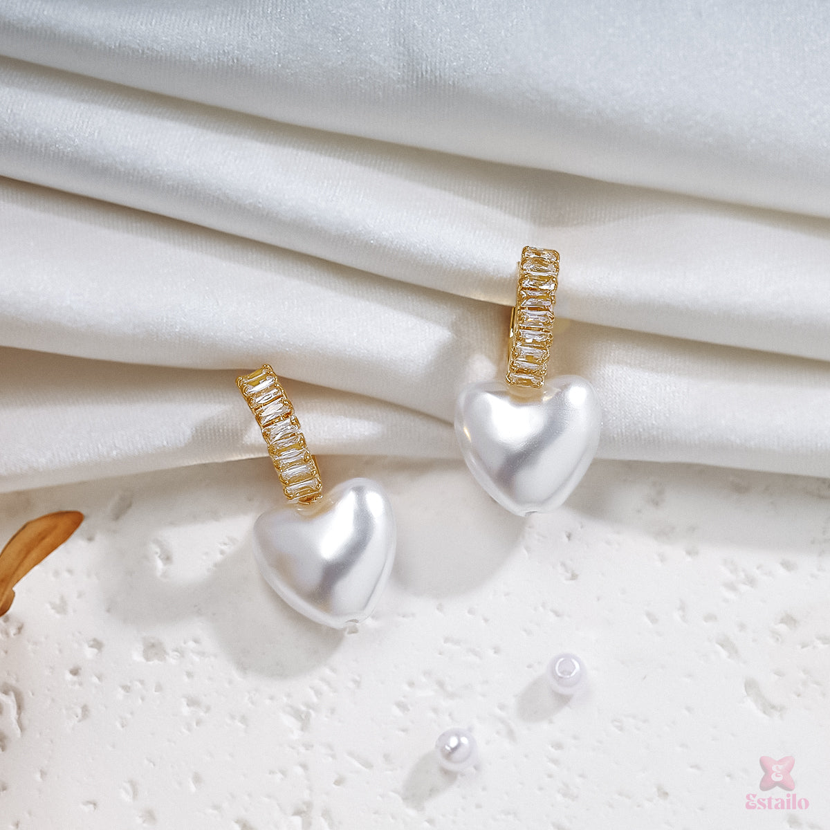 Pearl Heart Drop Earrings