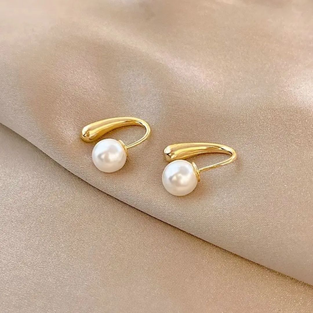 Curved Pearl Drop Earrings