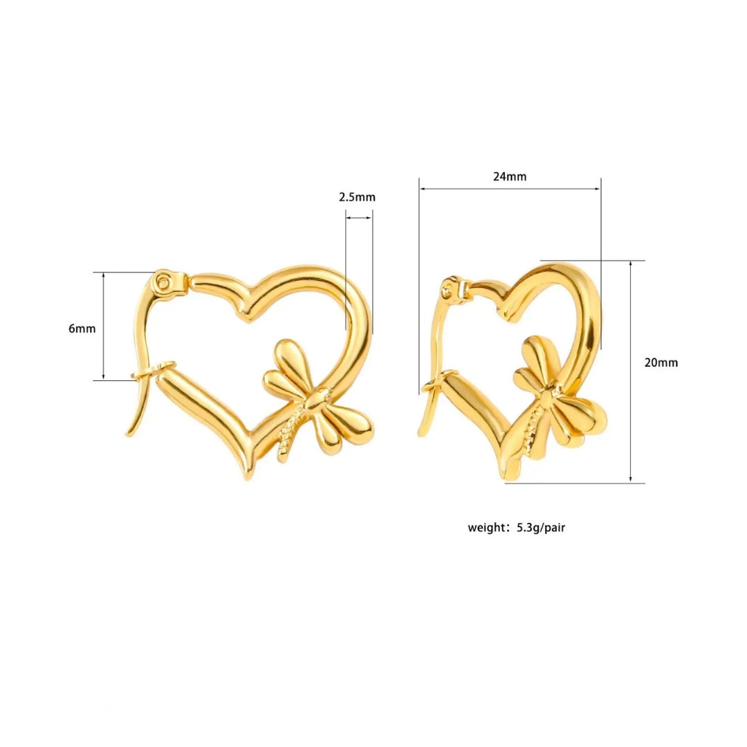 Golden Heart Hoops Earrings