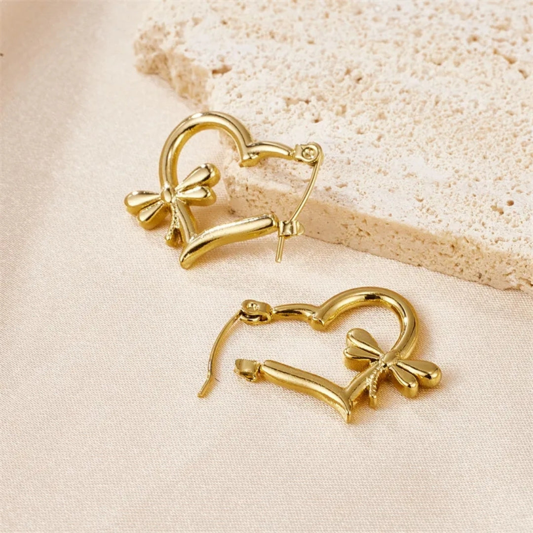 Golden Heart Hoops Earrings