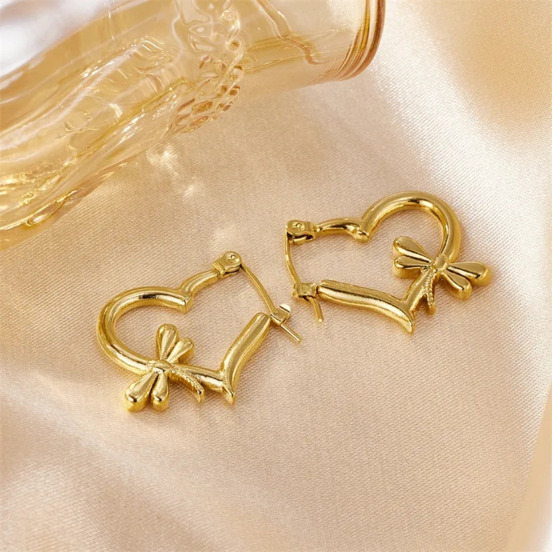 Golden Heart Hoops Earrings