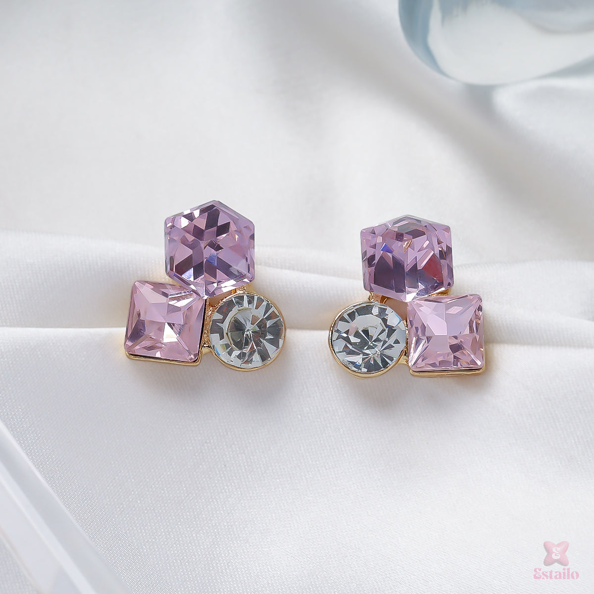"Pink Crystal Stud Earrings