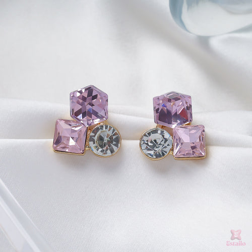 "Pink Crystal Stud Earrings
