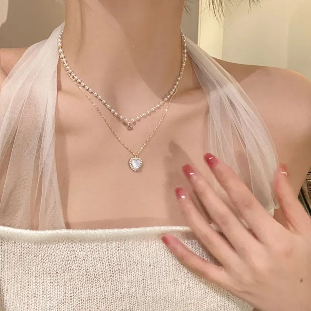 Layered Pearl & Heart Necklace