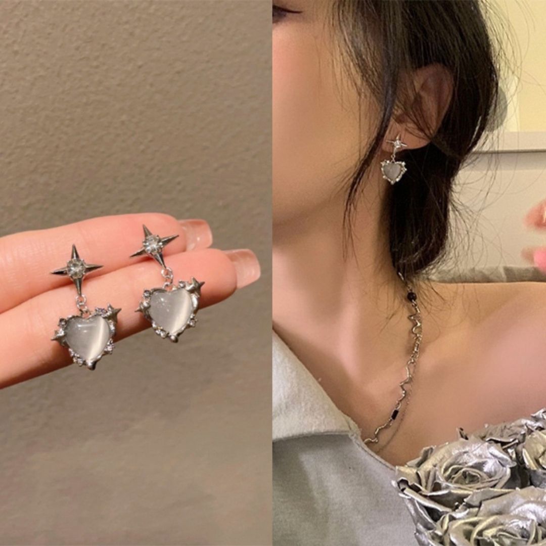 Star Gaze Drop Hearts Earrings