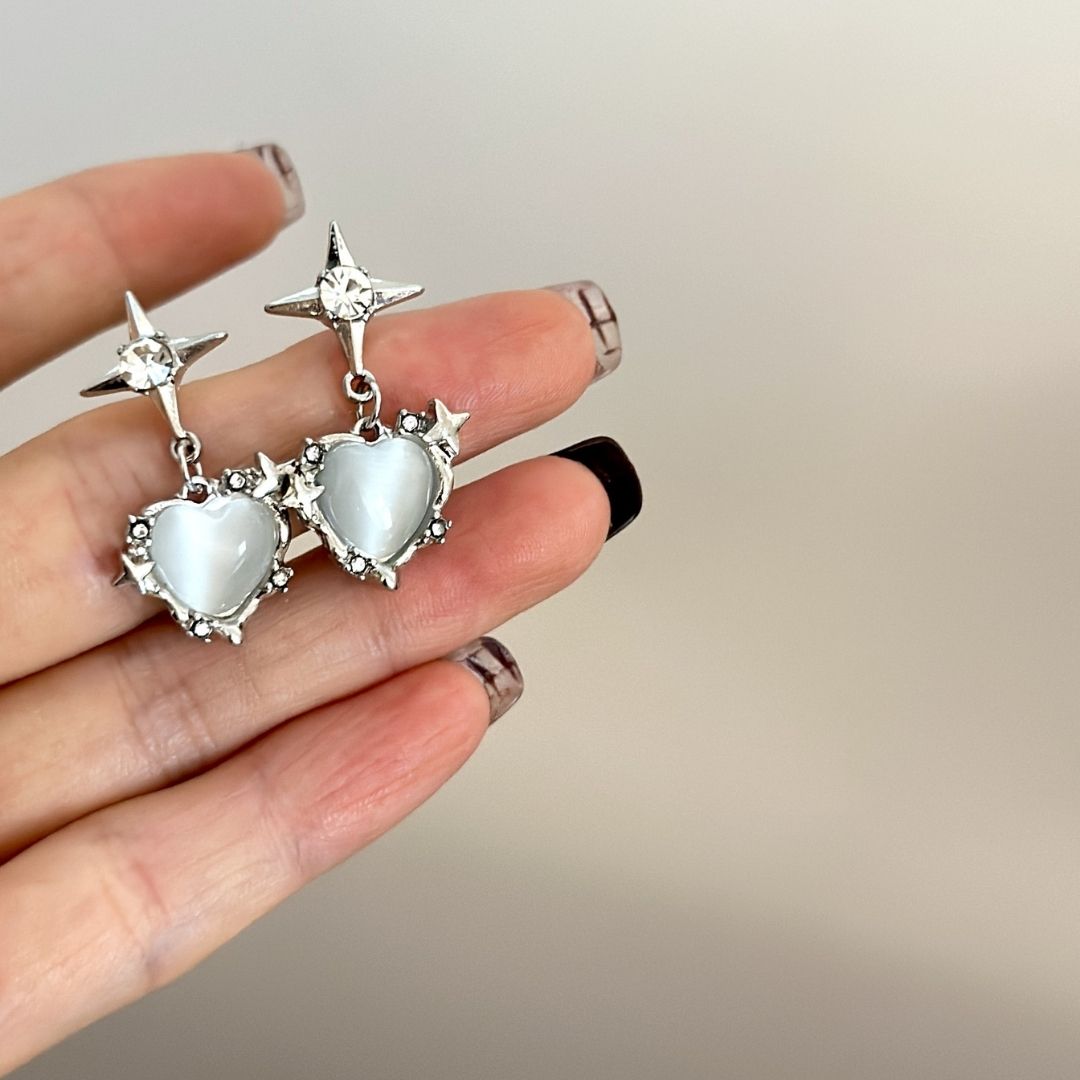 Star Gaze Drop Hearts Earrings