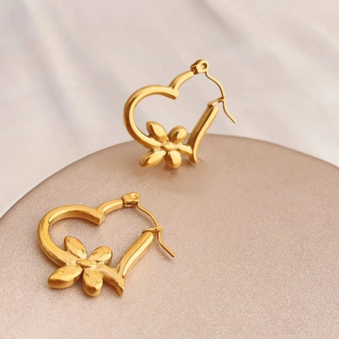 Golden Heart Hoops Earrings