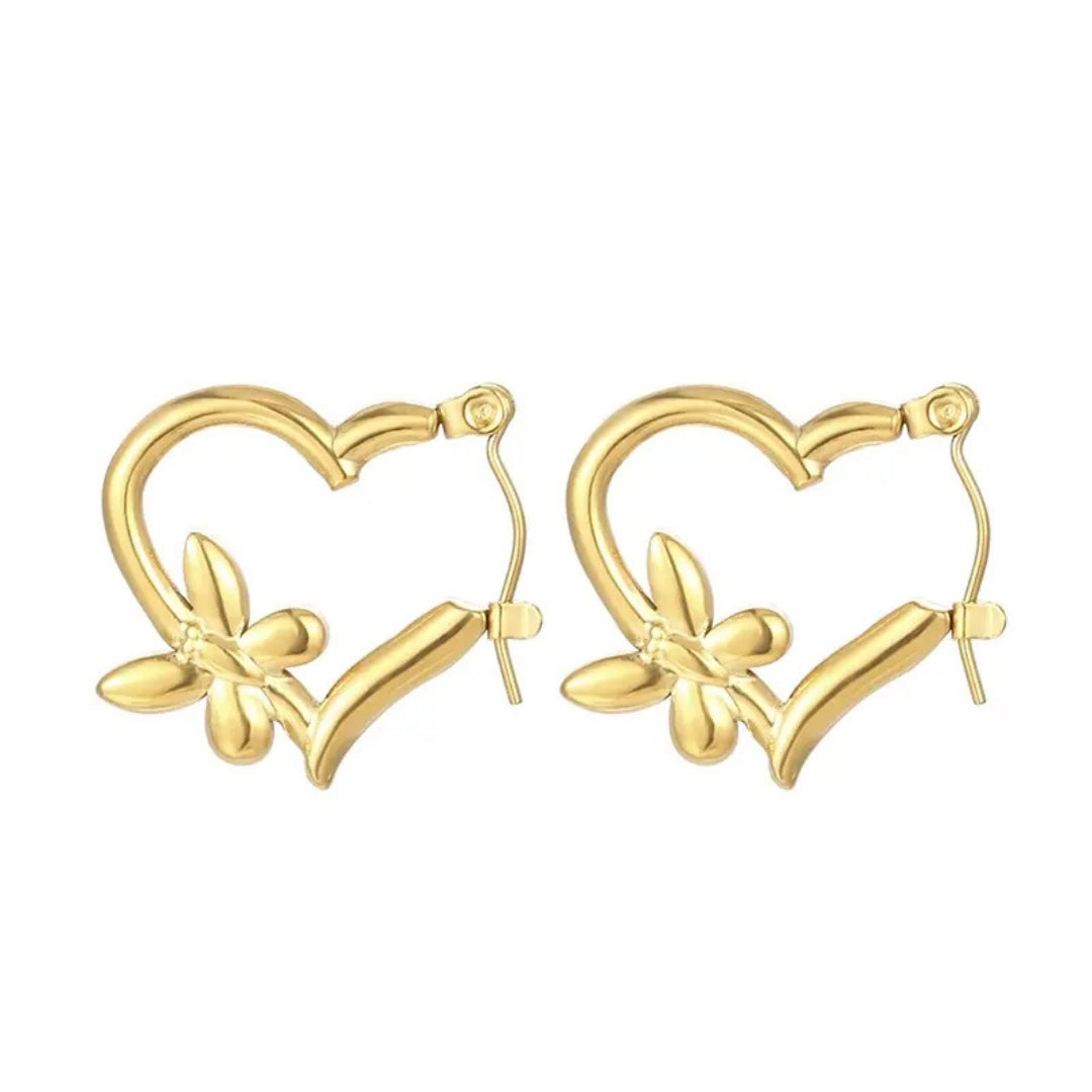 Golden Heart Hoops Earrings