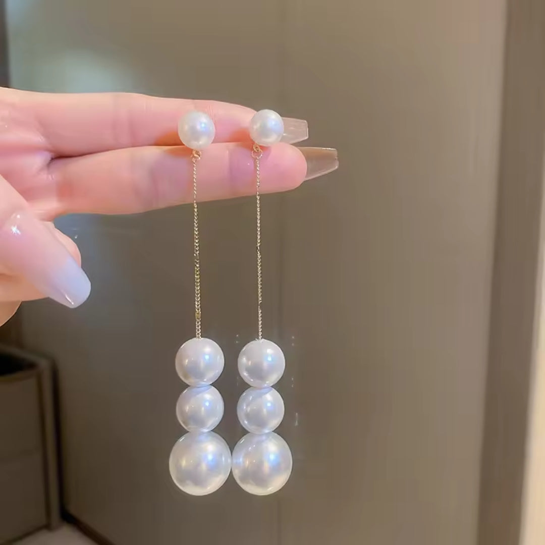 Perky Pearl long Chain Earrings