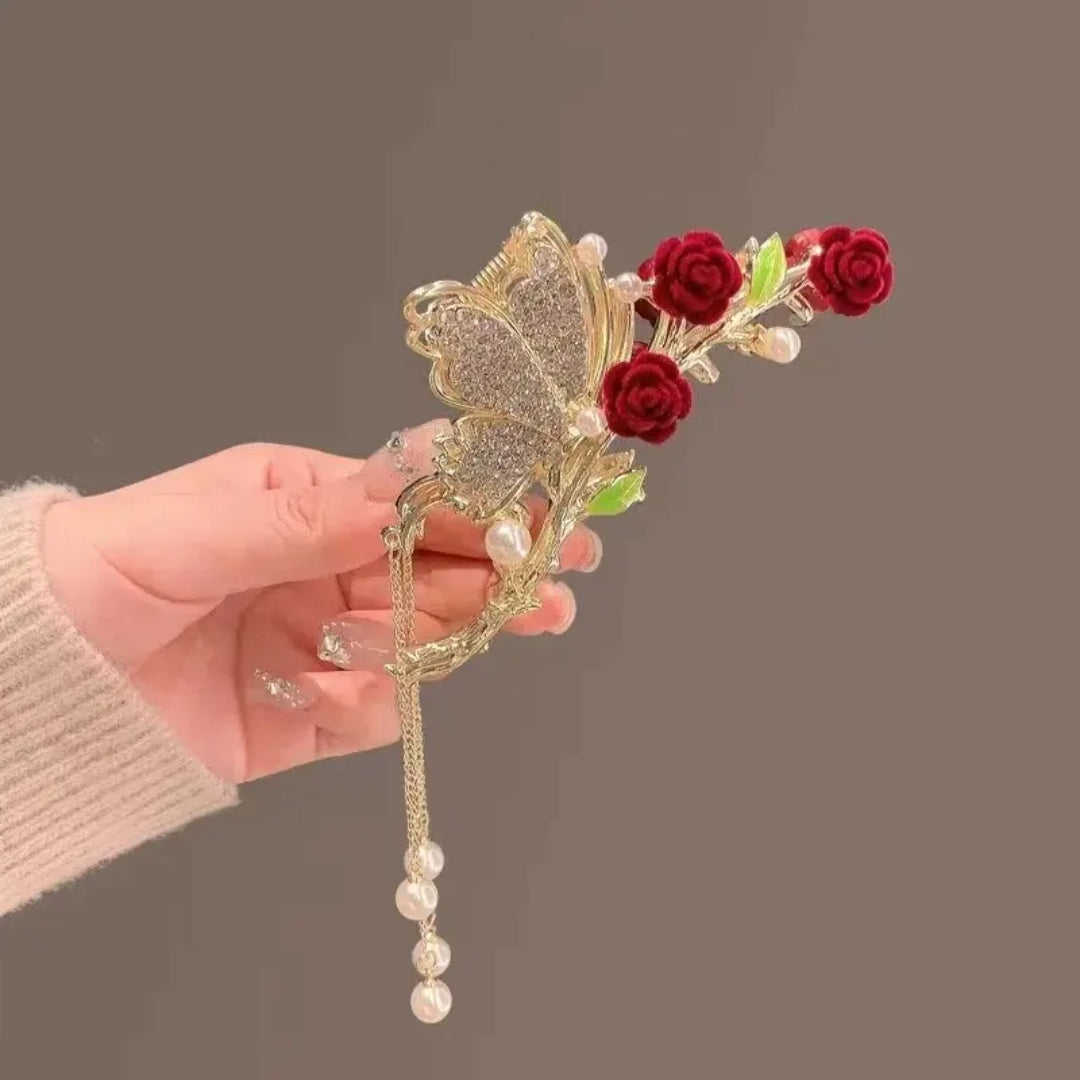 Rhinestone Butterfly Floral Hair Claw