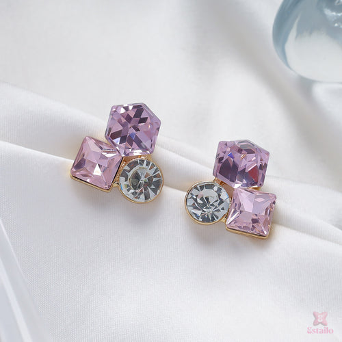 "Pink Crystal Stud Earrings