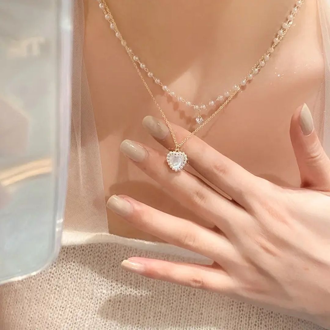 Layered Pearl & Heart Necklace