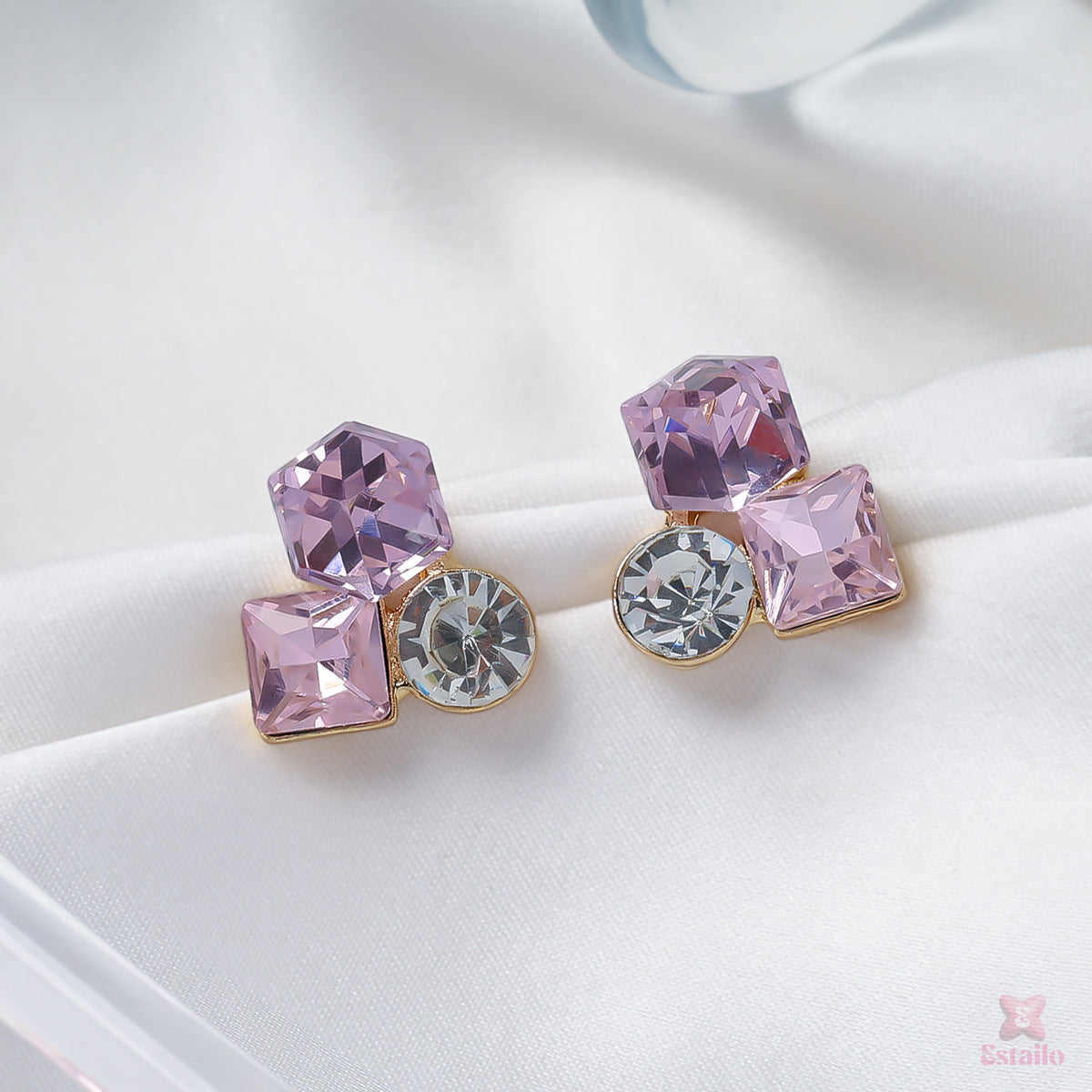 "Pink Crystal Stud Earrings