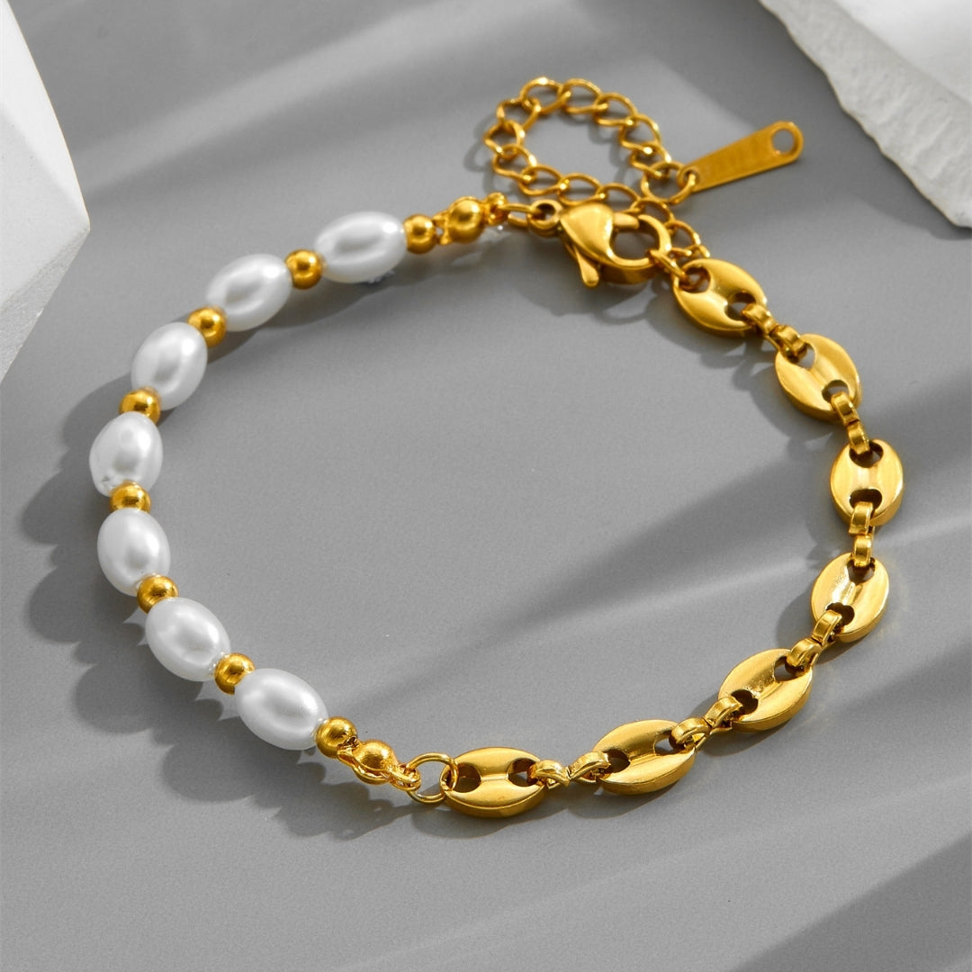 Golden Pearl & Coffee Bean Bracelet