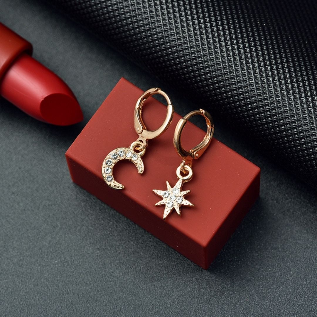 Regal Moon & Star Pavé Hoops Earrings