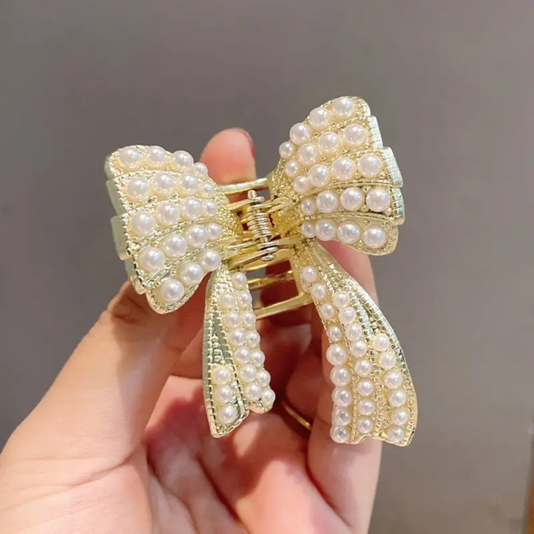 Elegant Pearl Bow Hair Claw
