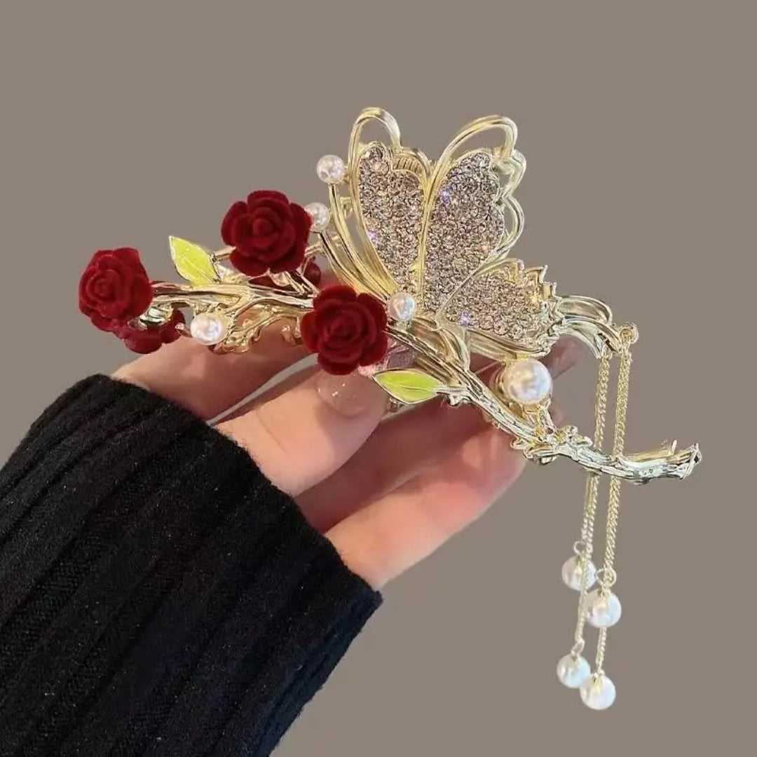 Rhinestone Butterfly Floral Hair Claw