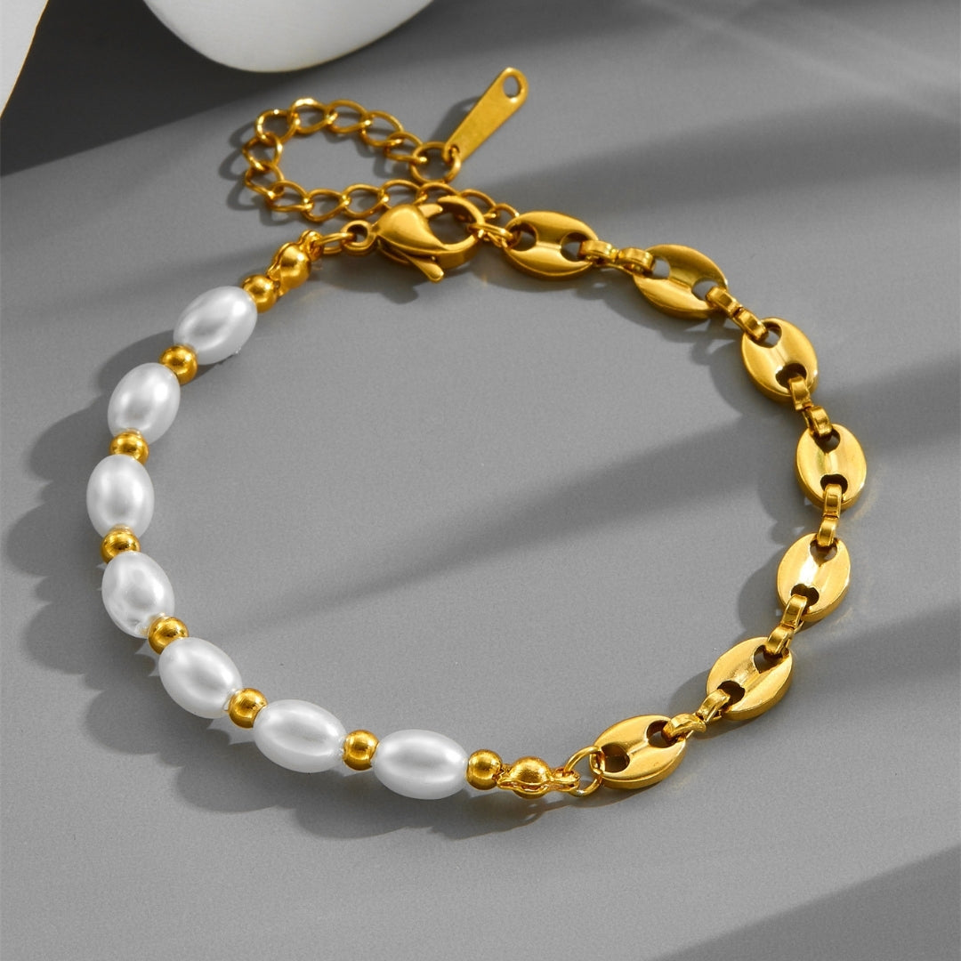 Golden Pearl & Coffee Bean Bracelet