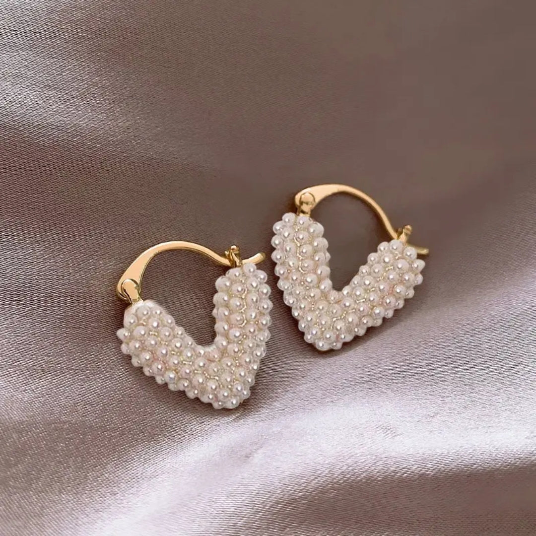 Beaded Heart Pearl Earrings