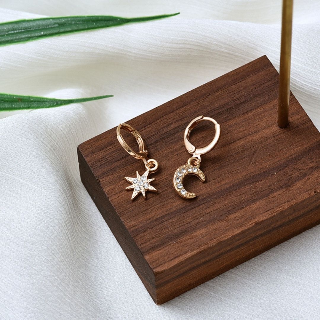 Regal Moon & Star Pavé Hoops Earrings