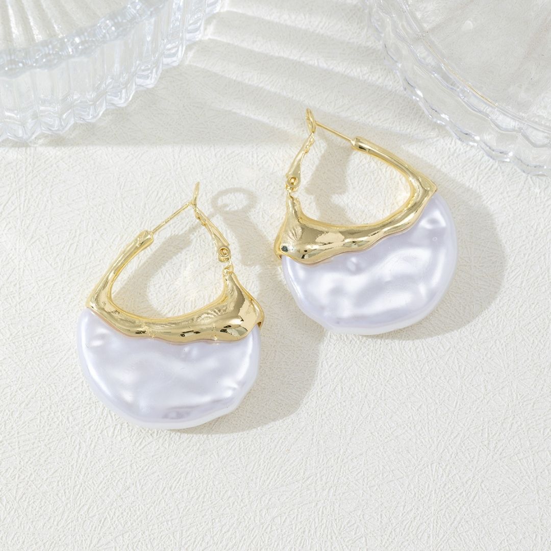 Melted Gold Moon Hoops Earrings