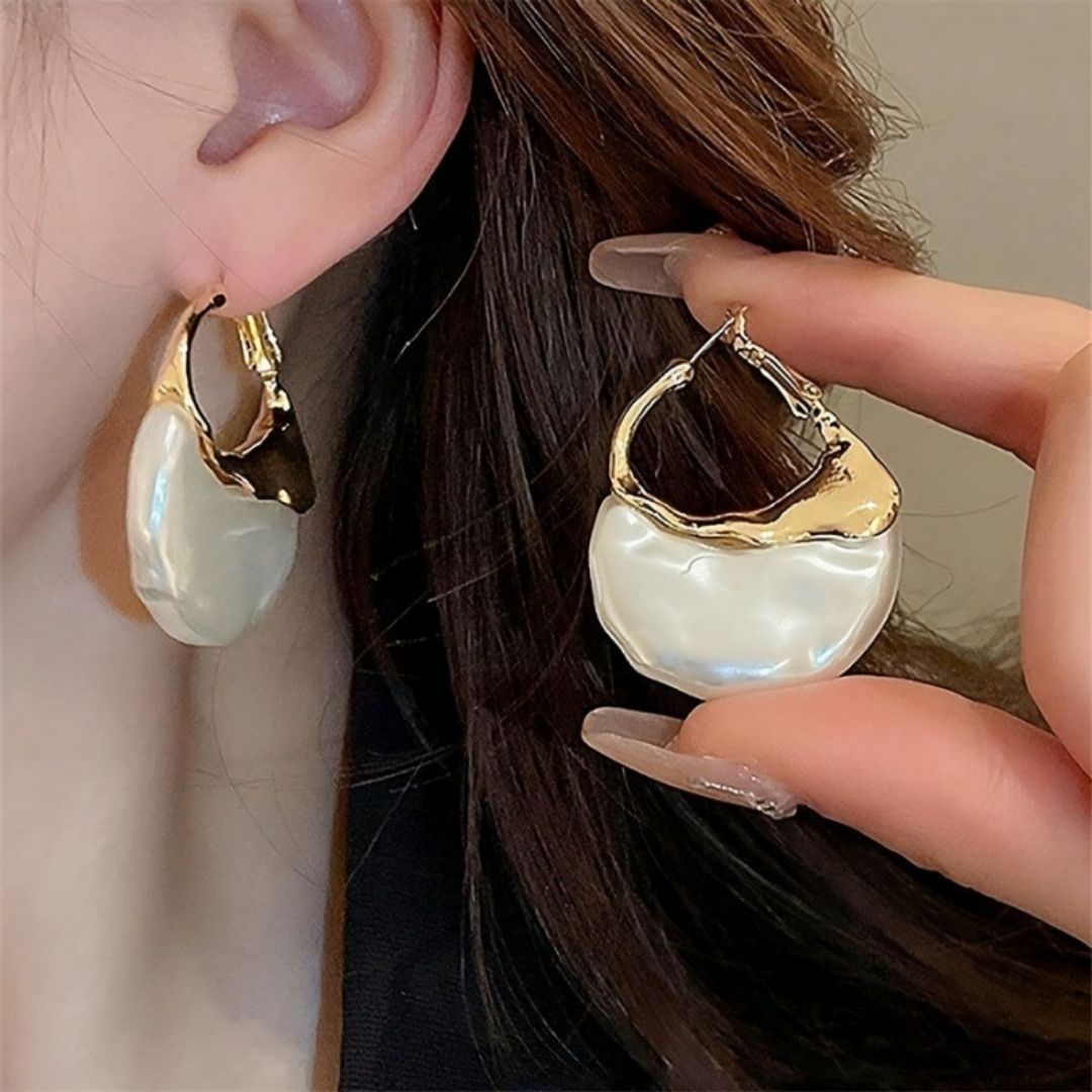 Melted Gold Moon Hoops Earrings