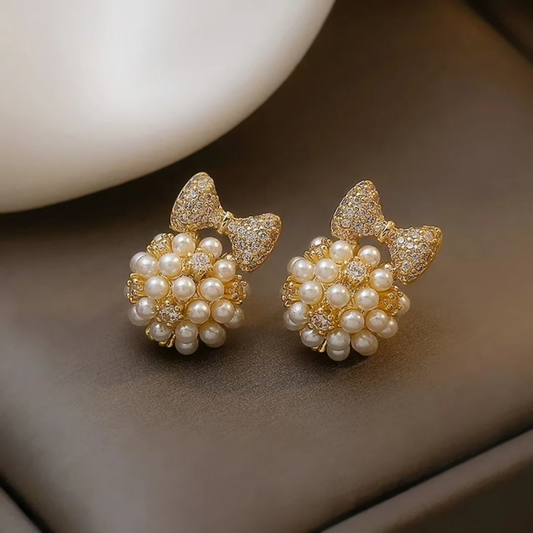 Petite Bow-Knot Pearls Earrings
