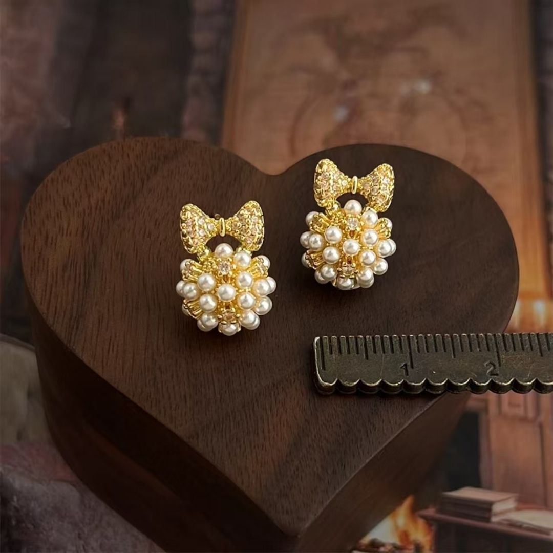 Petite Bow-Knot Pearls Earrings