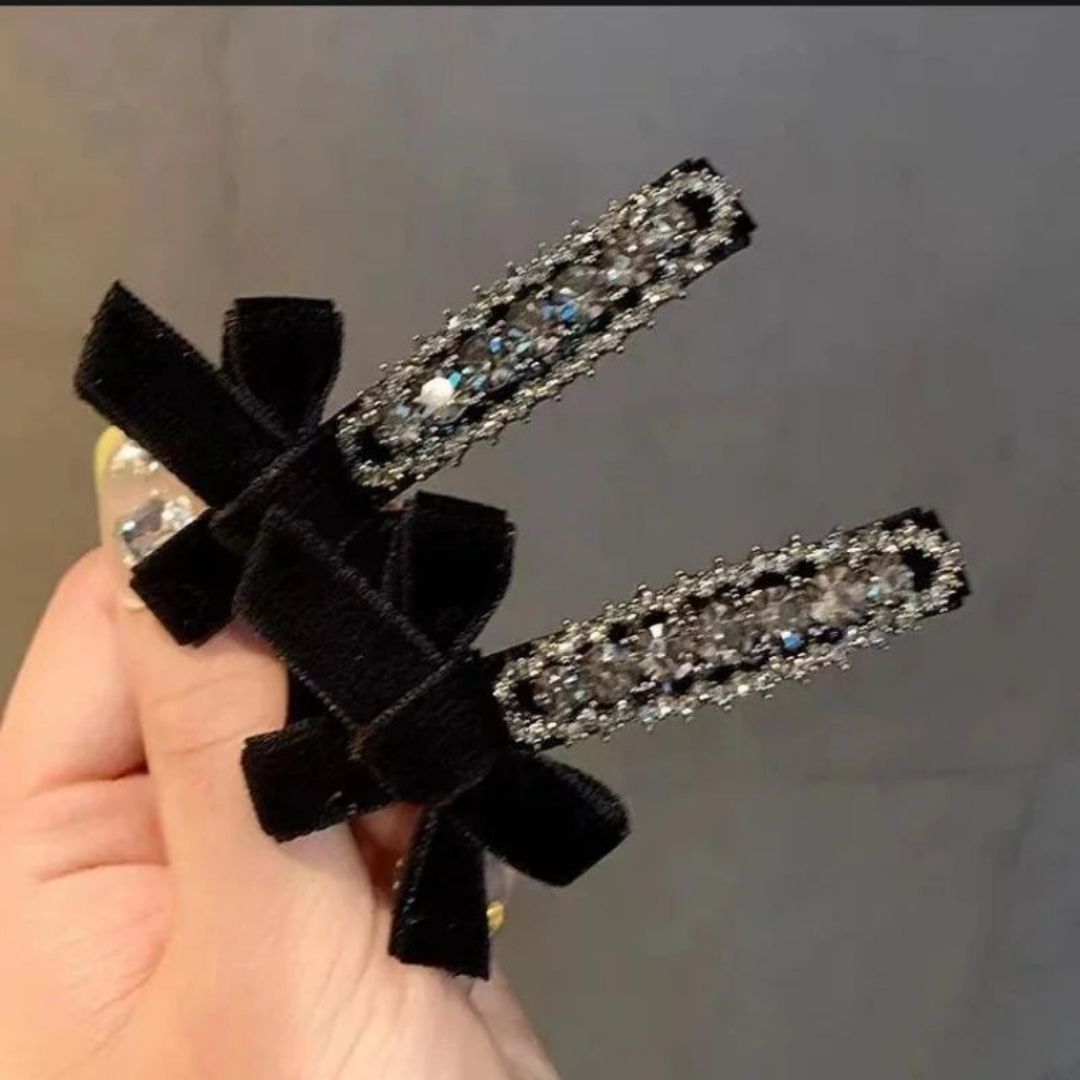 Rhinestone Bow Barrette Clip (Pack of 2)