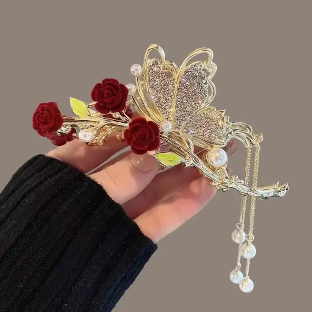 Rhinestone Butterfly Floral Hair Claw