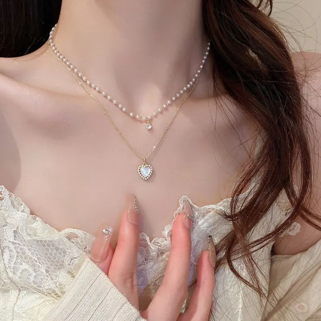 Layered Pearl & Heart Necklace