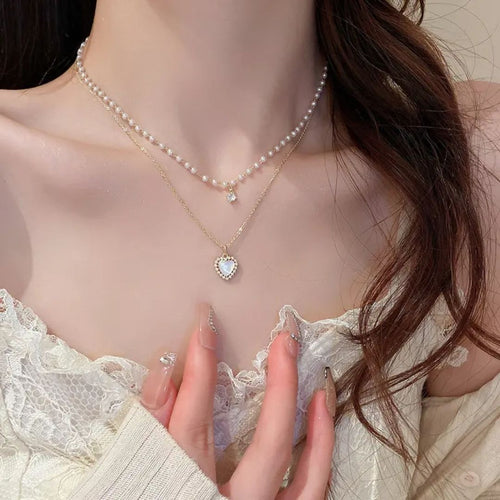 Layered Pearl & Heart Necklace