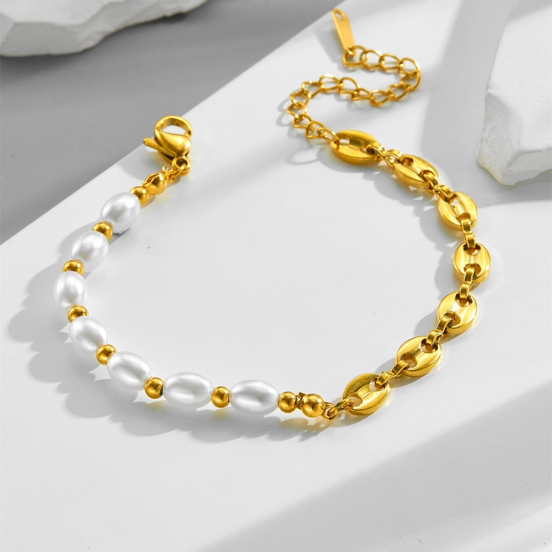 Golden Pearl & Coffee Bean Bracelet