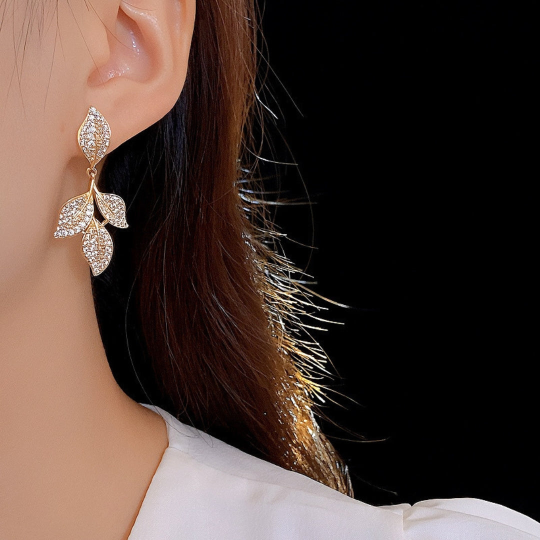 Golden Dewdrop Leaf Earrings