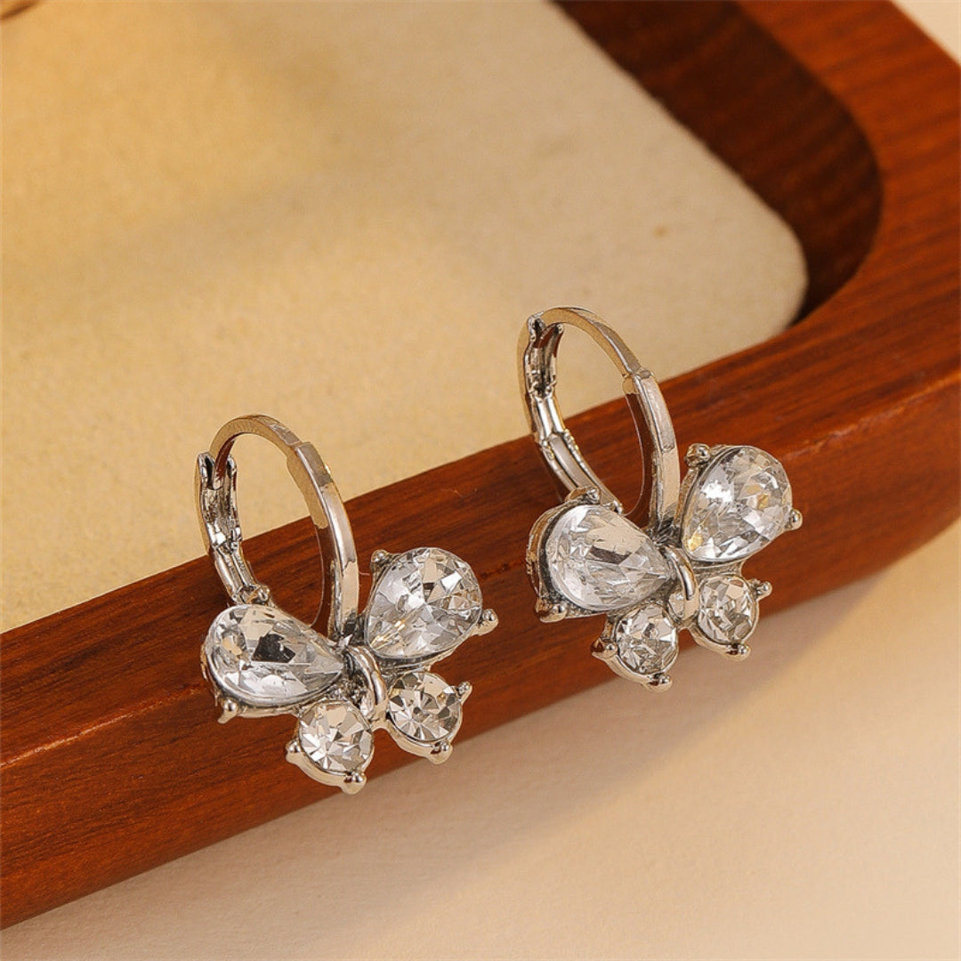 Silver Zircon Butterfly Hoops Earrings