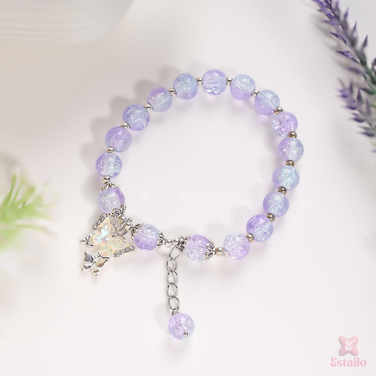 Lavender Butterfly Charm Bracelet