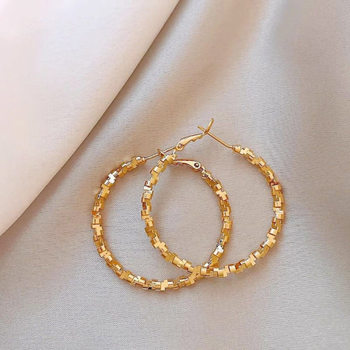 Golden Grid Hoops