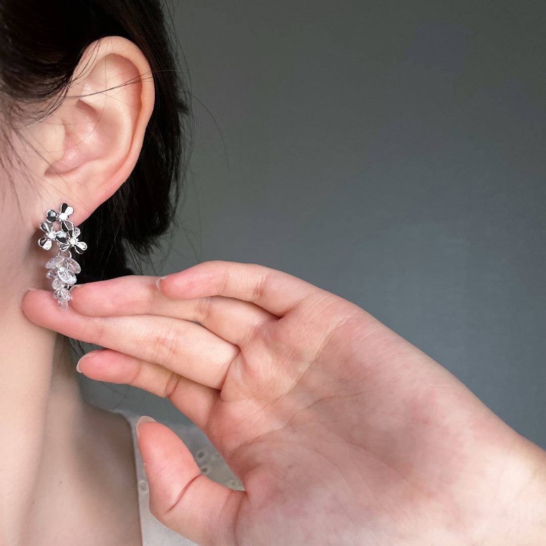 Zircon Flower & Crystal Grape Earrings