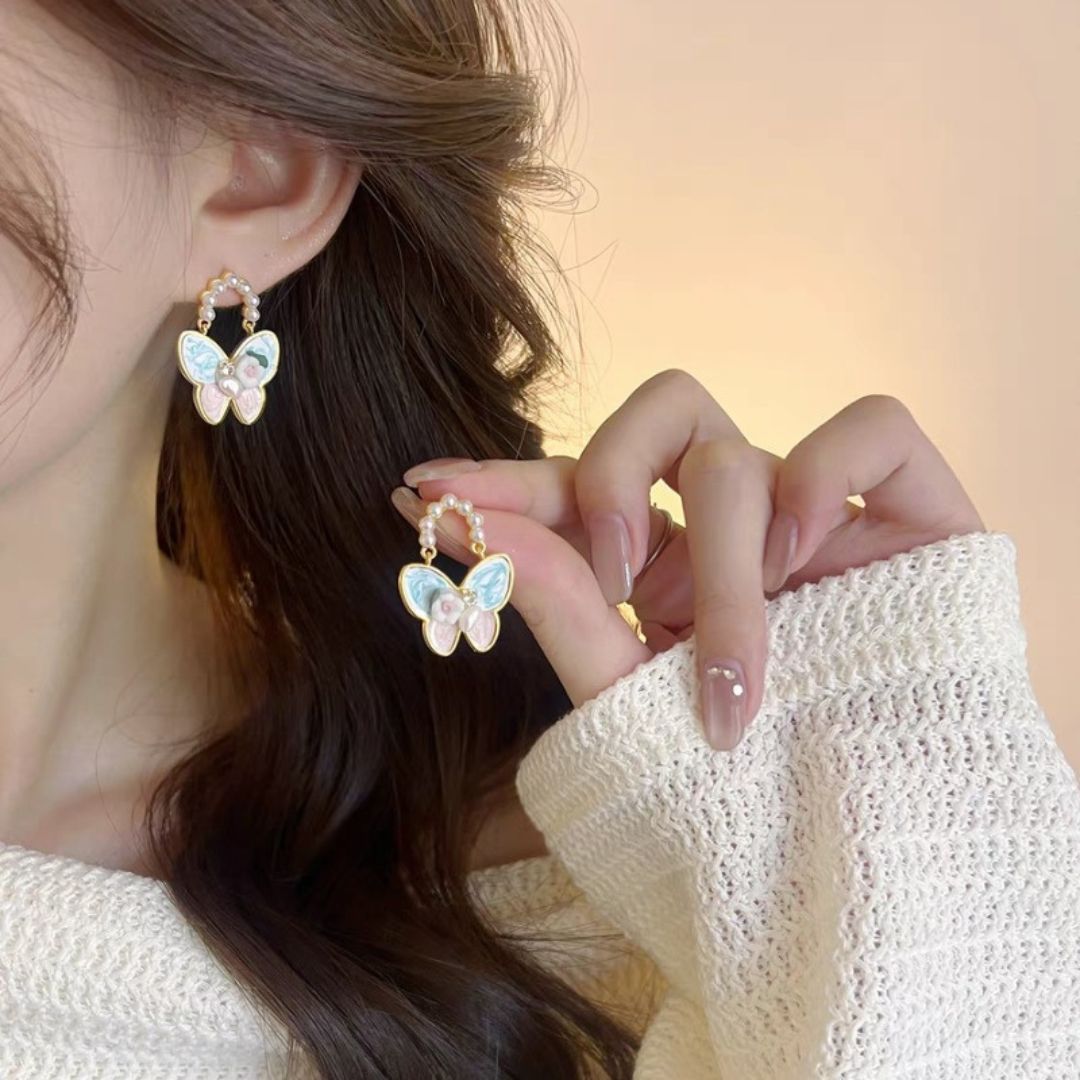 Whimsical Winged Pearls Earrings